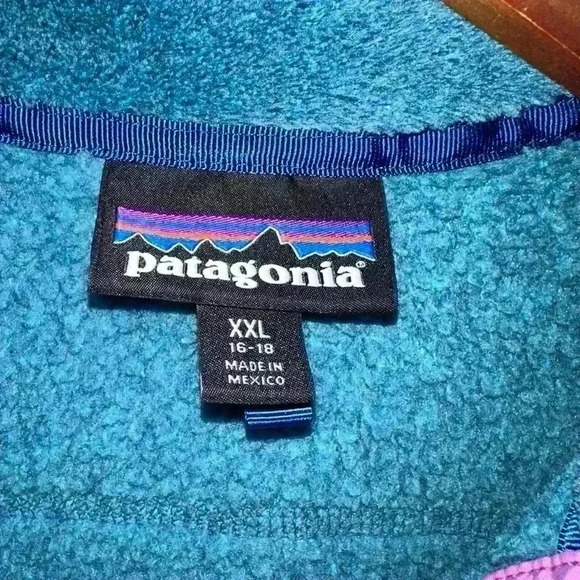 Patagonia Blue Fleece Pullover XXL for Youth / Purple Trim - Picture 4 of 14